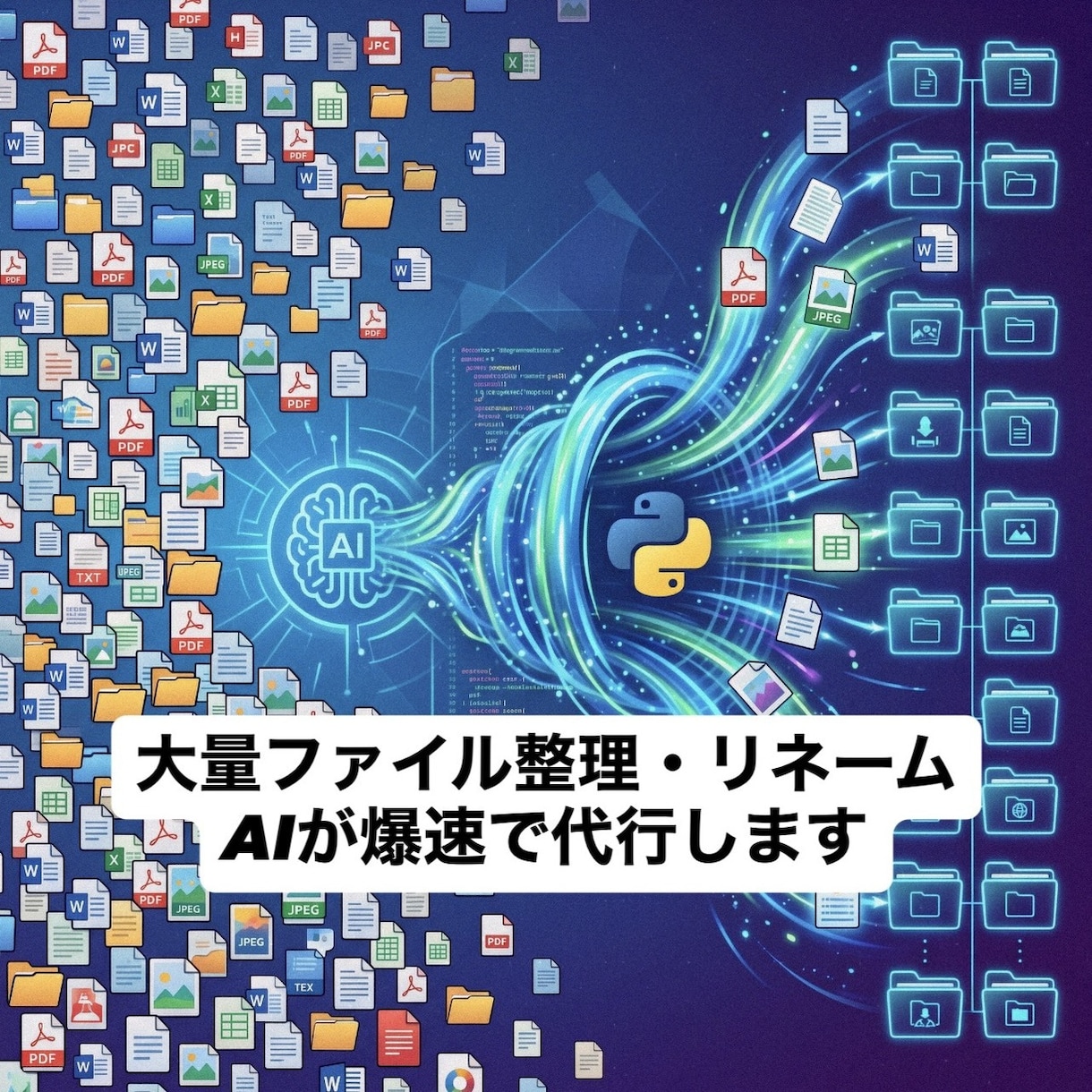 大量ファイルをAIとプログラムで自動整理します 名前の一括変更、PDFからのデータ抽出、爆速で代行します イメージ1
