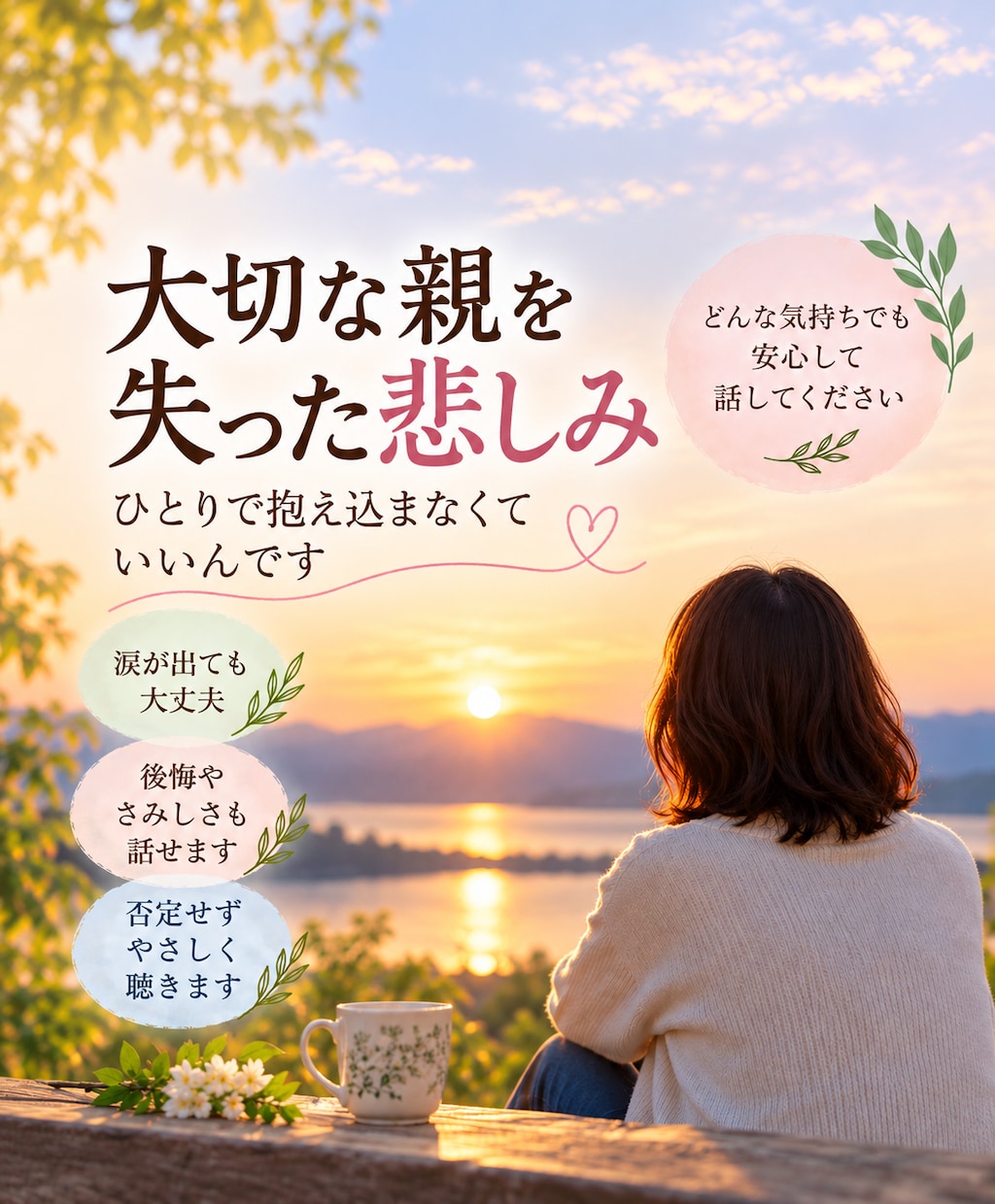 親を亡くした悲しみや辛さを経験者が優しく聴きます 寂しさや後悔、誰にも話せない気持ちを安心してお聞かせください イメージ1