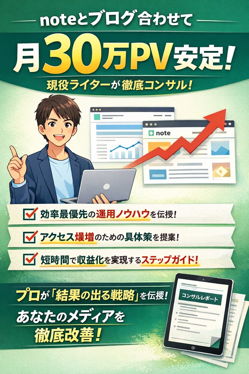 毎月30万PV安定の現役ライターがお助けします アクセスが増えない方に効率的な「独自運営メソッド」を伝授 イメージ1