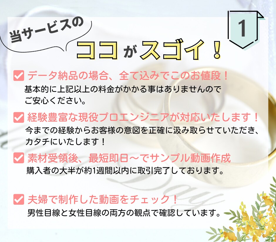 シンプルなオープニングムービーを作ります 修正回数無制限/即レス対応/高品質/披露宴日まで無償対応 イメージ3