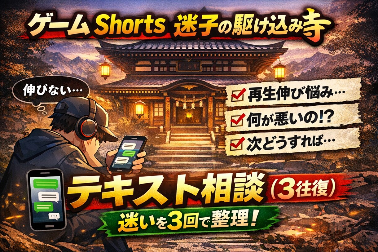 ゲームShorts迷子の駆け込み寺になります 迷いを整理して、次の1本が作れる状態にします※テキスト3往復 イメージ1
