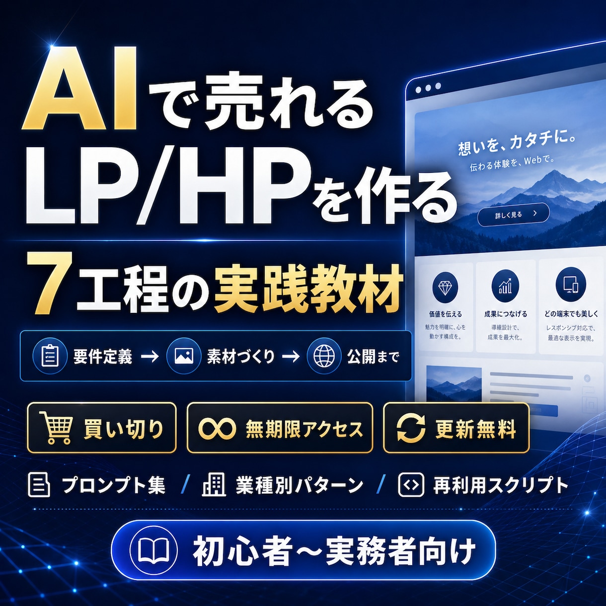 AI活用LP制作の7工程を実務レベルで学べます コピペで使える初心者から実務者まで使えるAI制作フロー イメージ1