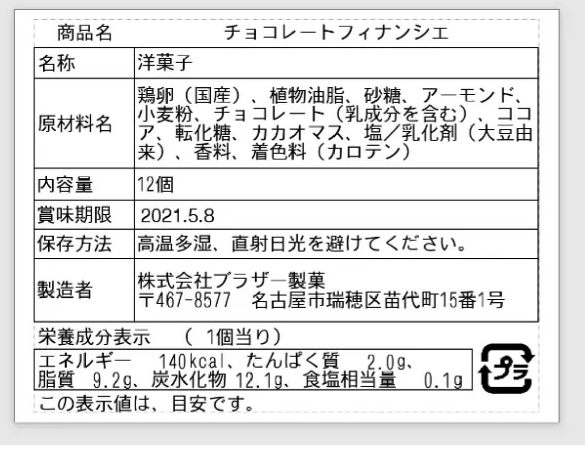 洋菓子店様向けの栄養成分表示を代行作成します 新規導入して外販やネット販売で販路拡大しよう イメージ1