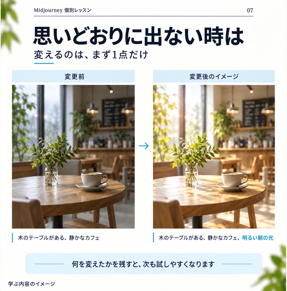 Midjourneyを60分で個別に教えます 作る・直す・保存する｜指示文と復習メモ付き イメージ7