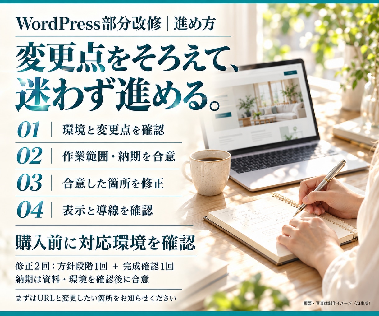 既存WordPressの部分改修をします 文章・写真・配置を、決めた範囲で整えます イメージ3