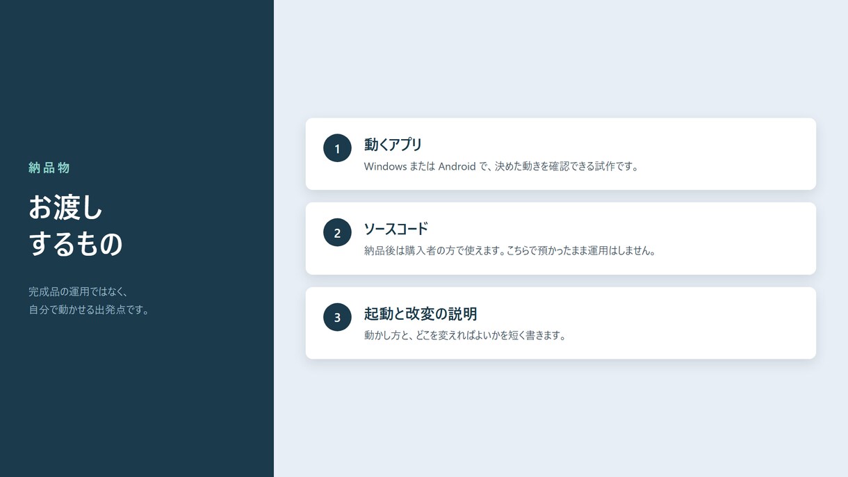 個人向けの小さなアプリ、動く雛形まで作ります 「こういうのが欲しい」を、まず動く形にします。 イメージ1