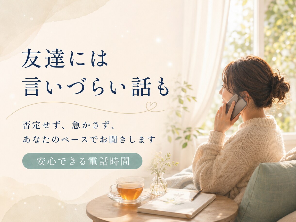 なんか分かち合いたい人、ゆっくりお聞きます 「解決しなくてもいいから、少しだけ聞いてほしい」人向け イメージ3