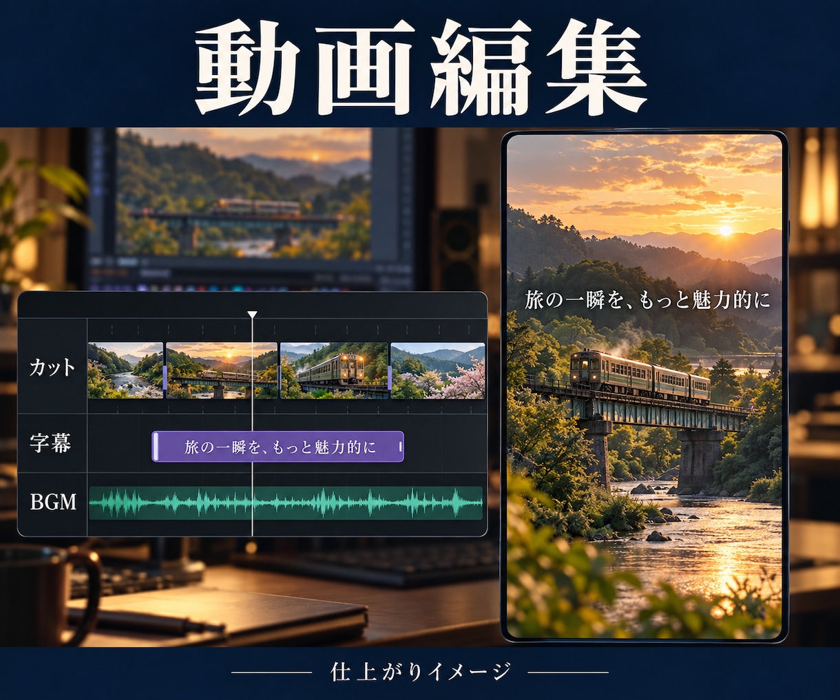 動画、写真を編集します 写真1枚、の明るさ・色・傾きと動画を丁寧に調整、編集します。 イメージ2