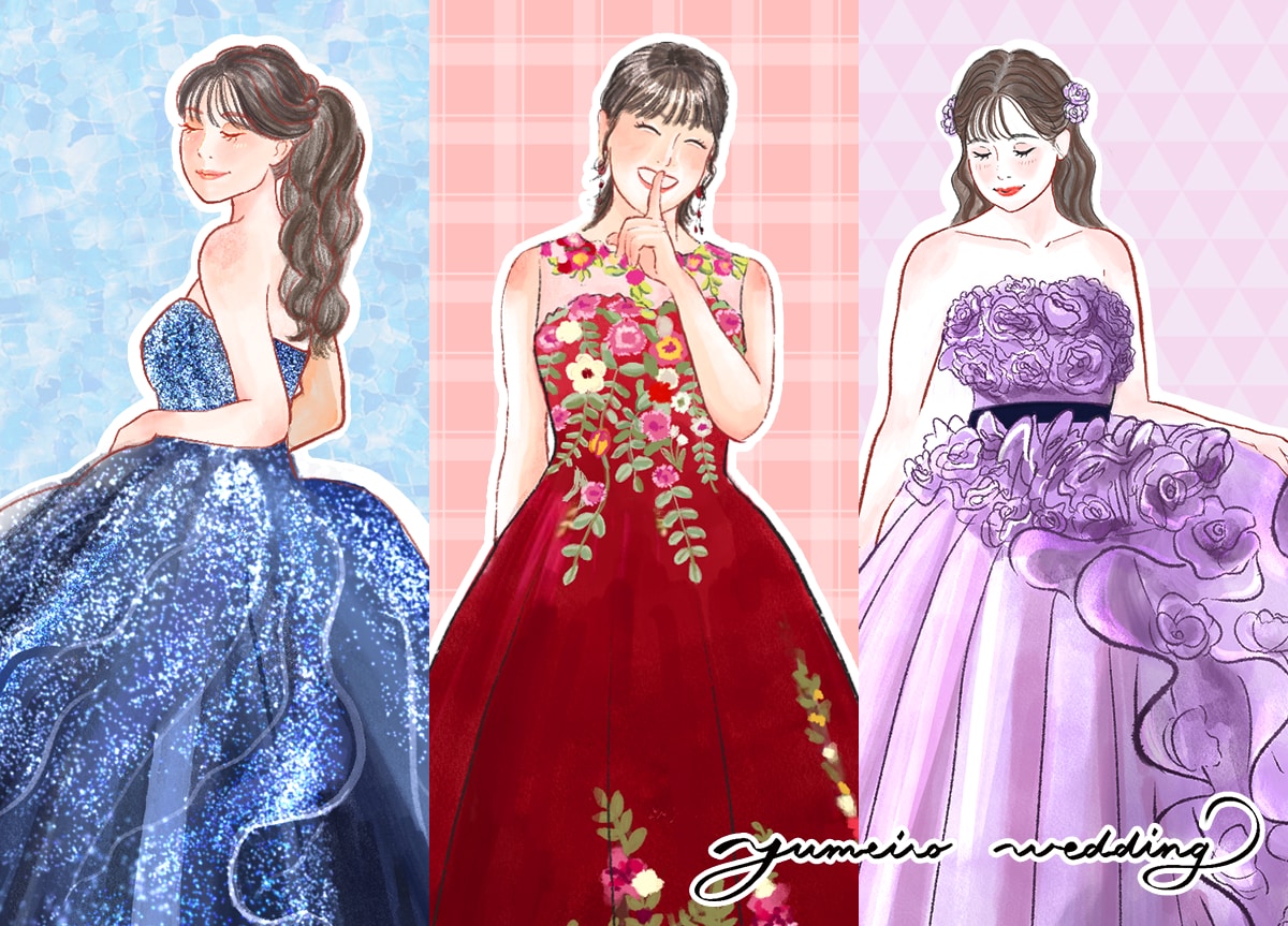結婚式*ドレス色当てクイズのイラスト描きます 【オーダーメイド】ドレスのデザイン、ヘアスタイル描き下ろし！ イメージ1
