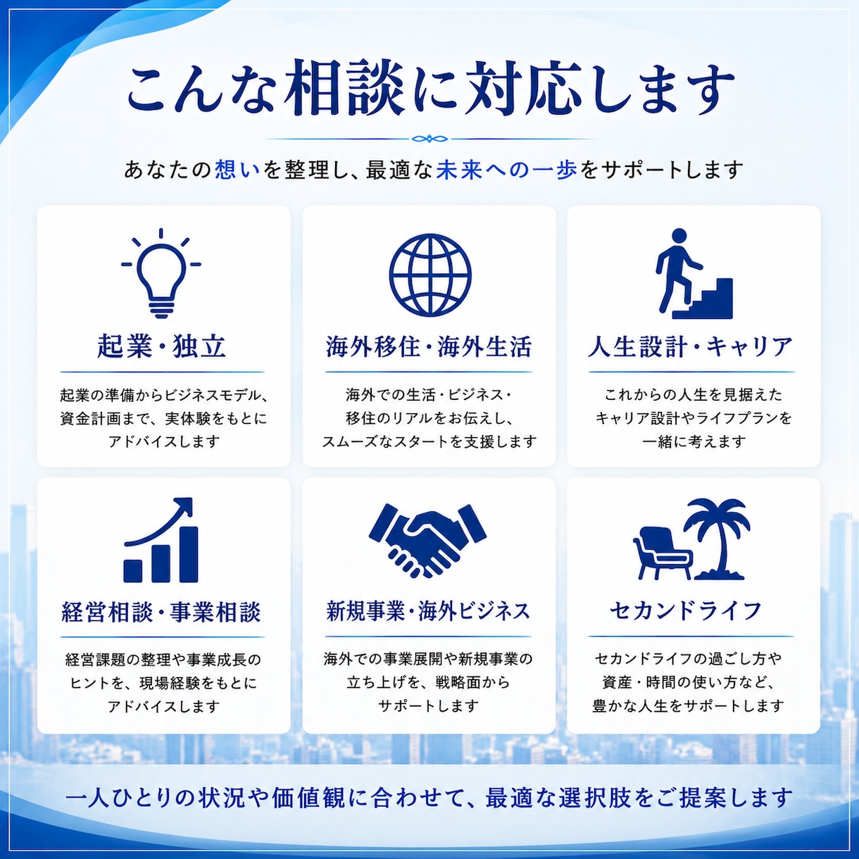 人生・起業・海外移住の相談に乗ります 海外20年以上の経験をもとに実践的に助言します イメージ5