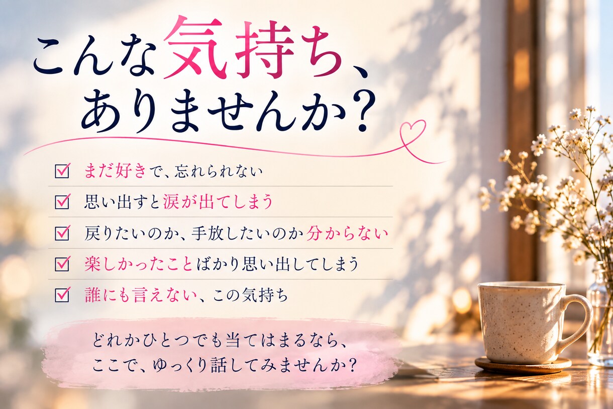 泣けるほど好きだったあなたの想いを一緒に整えます 無理に忘れなくていい｜今の気持ちに寄り添います イメージ9