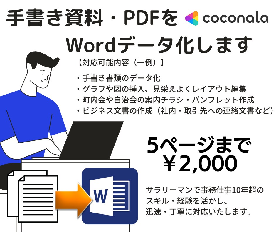 手書き資料・PDFをWordデータ化します Word操作歴10年以上のスキルを活かしてお役に立ちます。 イメージ1