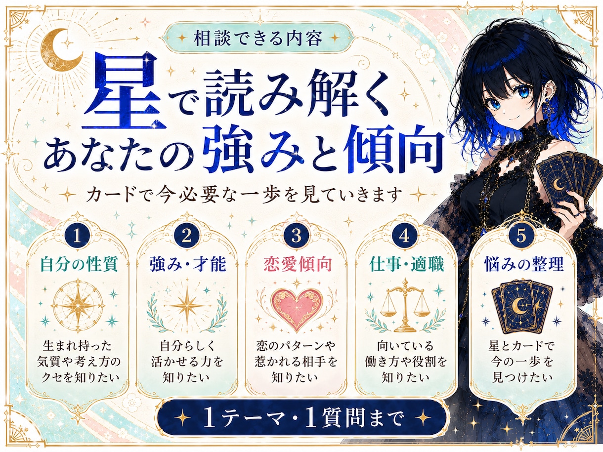 ホロスコープとタロットで恋愛・仕事占います 生まれ持った強みと次の一歩を星とカードで深堀り鑑定 イメージ2