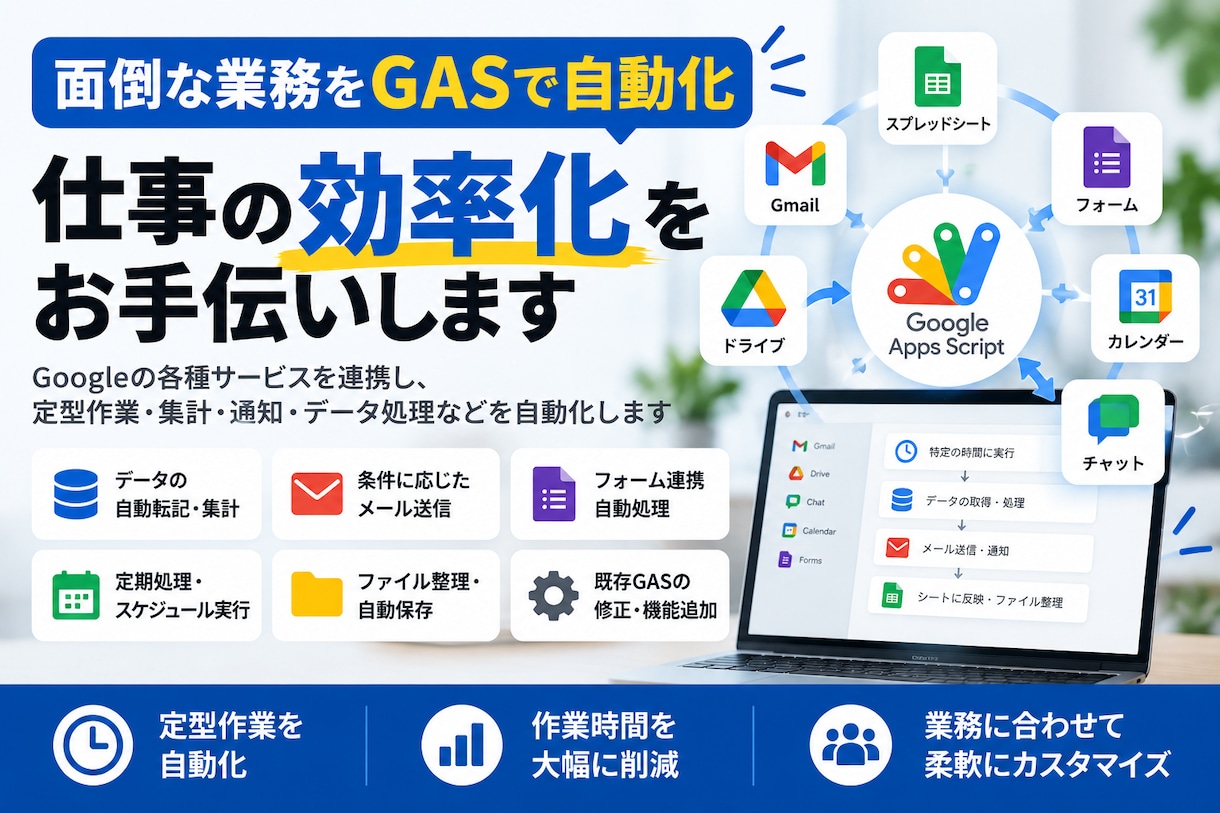Googleスプレッドシート・GASを自動化します 面倒な定型作業を自動化して業務時間を削減します イメージ1