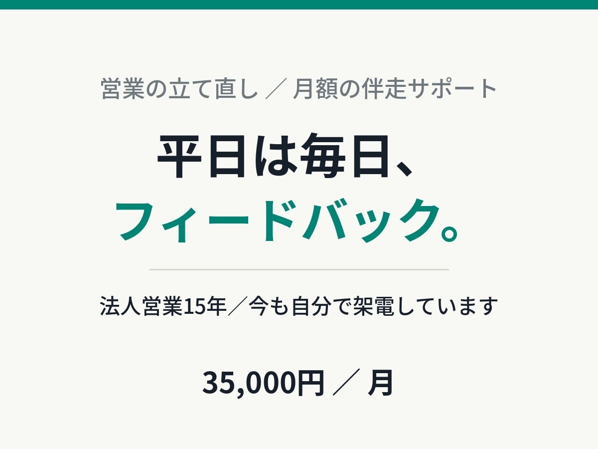 法人営業15年｜営業の立て直しを毎日伴走します 平日は毎日フィードバック。数字を見ながら継続で伴走します イメージ1