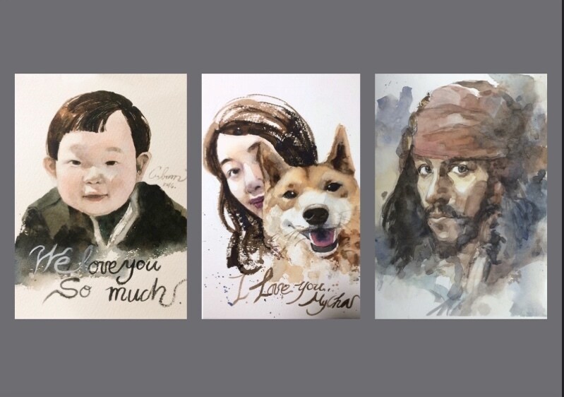 水彩絵具で似顔絵を作成します 精一杯、真心を込めてすべて手書きで作成いたします イメージ3