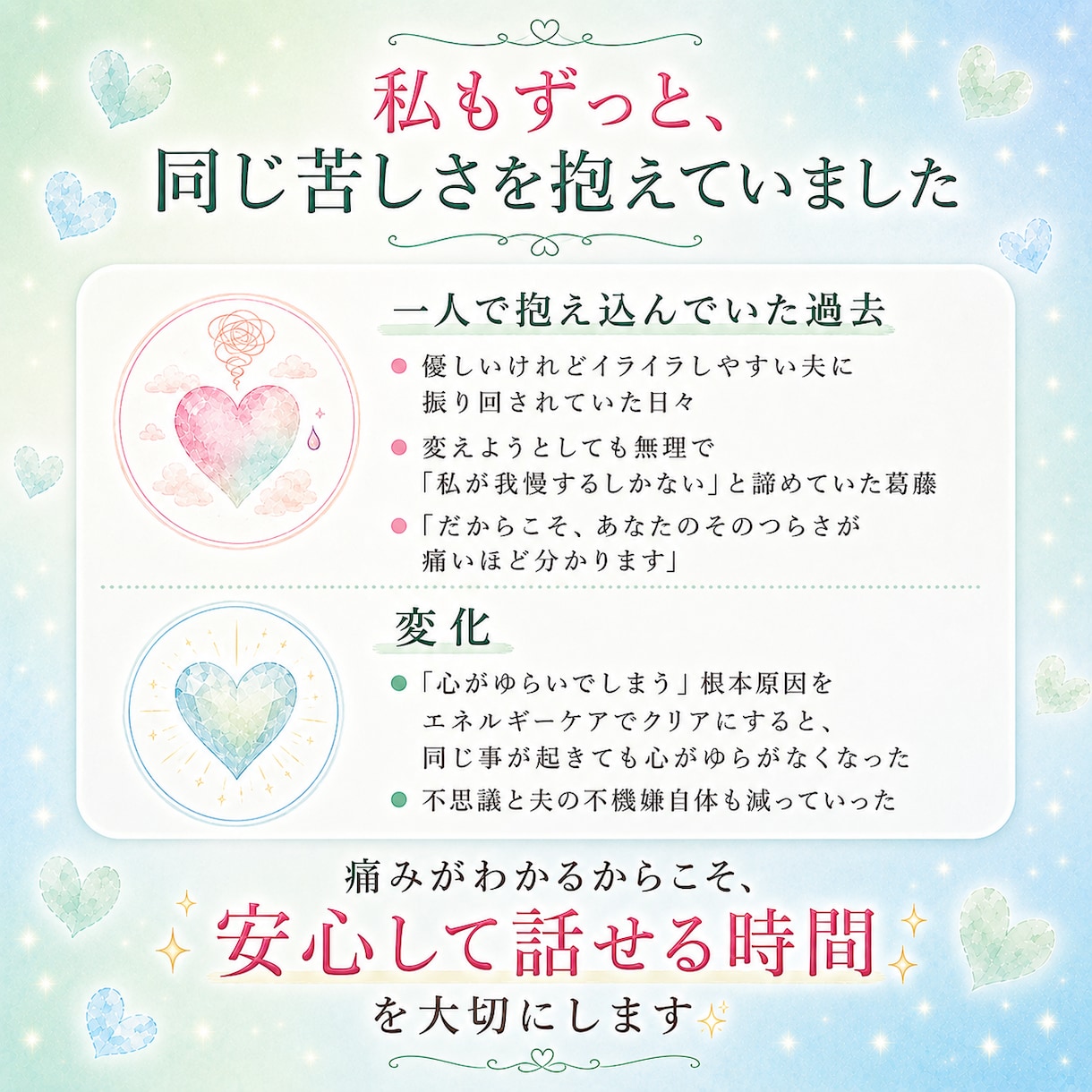 夫の不機嫌に悩むあなたへ。揺れない心を取り戻します 「私のせい？」と悩む毎日は終わりに。夫の機嫌に振り回されない イメージ3