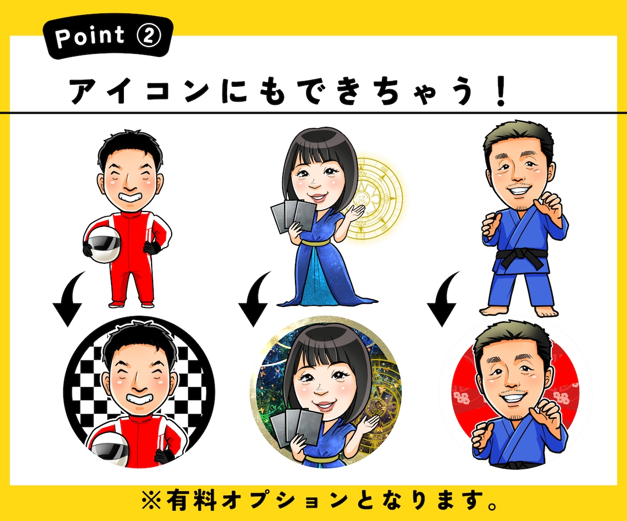 名刺やアイコンに☆全身似顔絵をお描きします 用途無限大!お好きな服装・ポーズでオリジナリティたっぷり♪ イメージ3