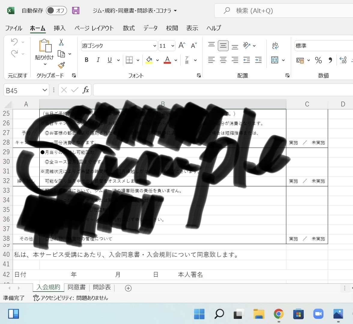 パーソナルジム利用規約・同意書・問診票、提供します これからパーソナルジムを開業される方限定。エクセルシート提供 イメージ3
