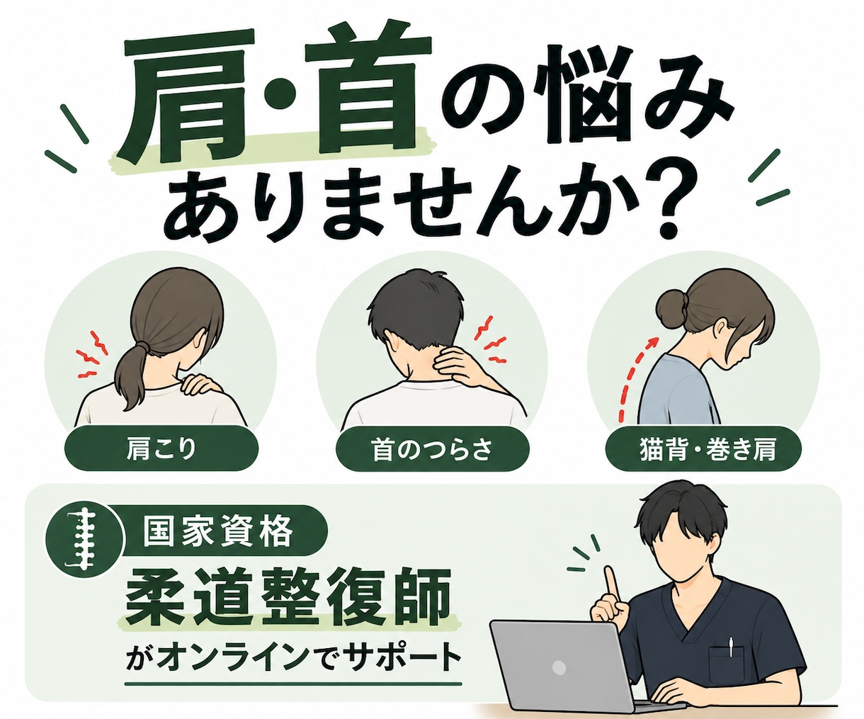 肩・首のセルフケアを個別に教えます 肩・首のお悩みに柔道整復師が個別でアドバイス イメージ1