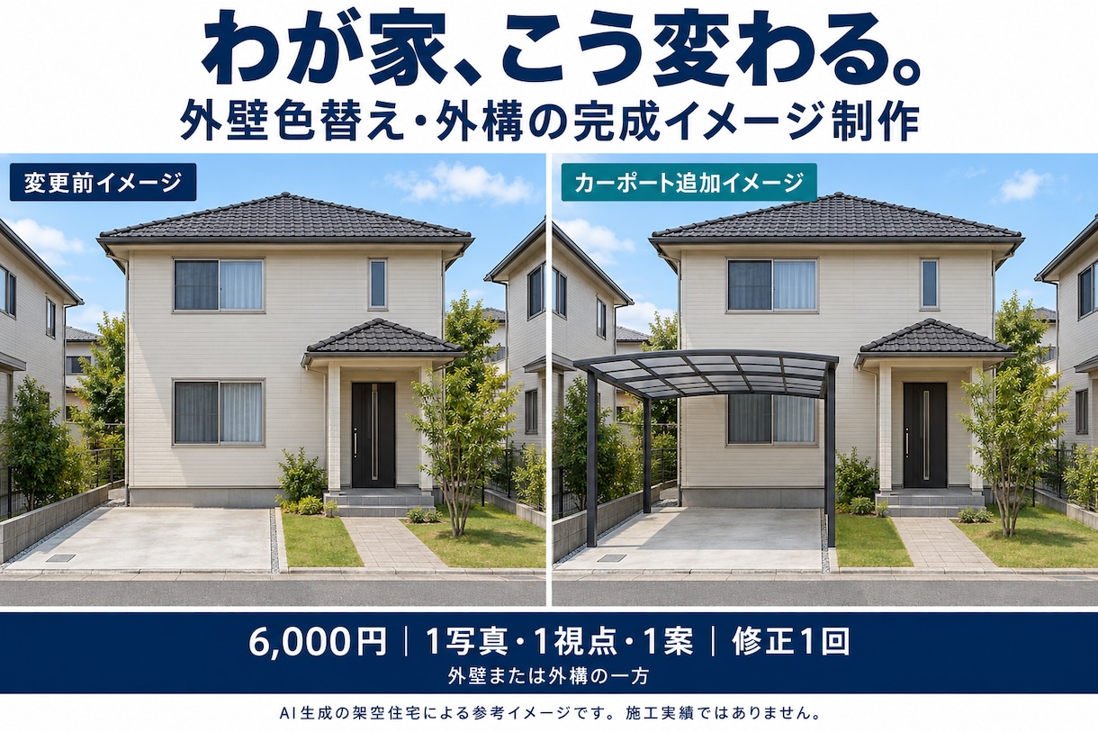 外壁・外構の完成イメージを写真から作成します 色や配置の希望を見える形に。家族・施工会社との相談に イメージ1