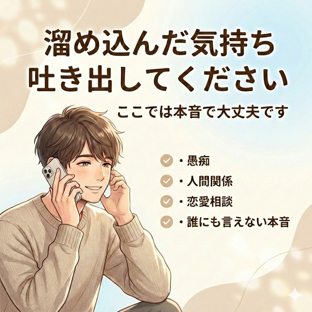今日ちょっとしんどい人、お話し聞きます いい人でいるの、疲れてませんか？全部吐き出してください。 イメージ1