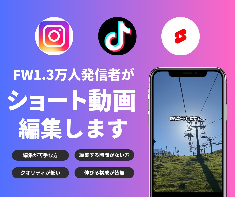FW4.4万人発信者がショート動画編集します 伸びやすい構成提案も可能！現役発信者だからこその視点で編集！ イメージ1