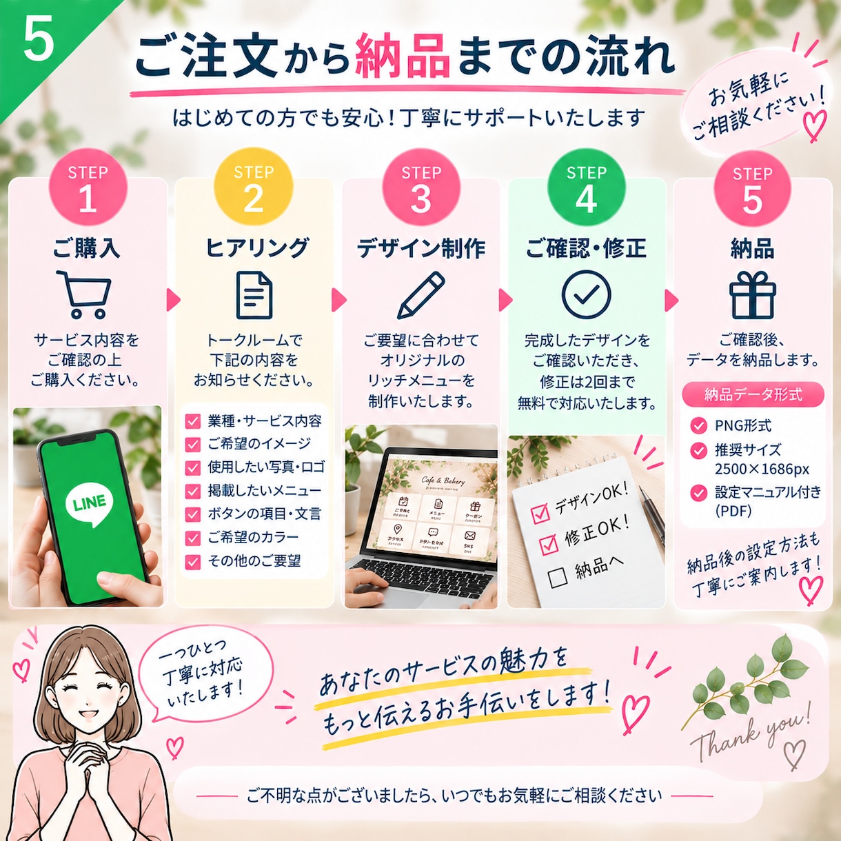 LINEリッチメニューを作ります お店・教室・サロンに！見やすく押したくなるデザインを制作 イメージ5