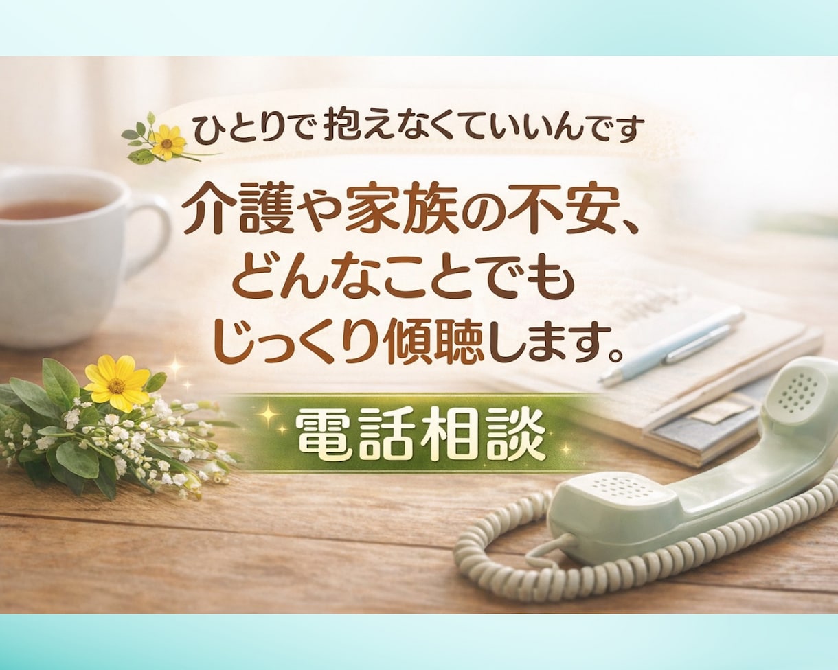 介護や家族の不安どんなことでもじっくりお聴きします 愚痴でも、涙でも、何から話していいかわからなくても大丈夫です イメージ1