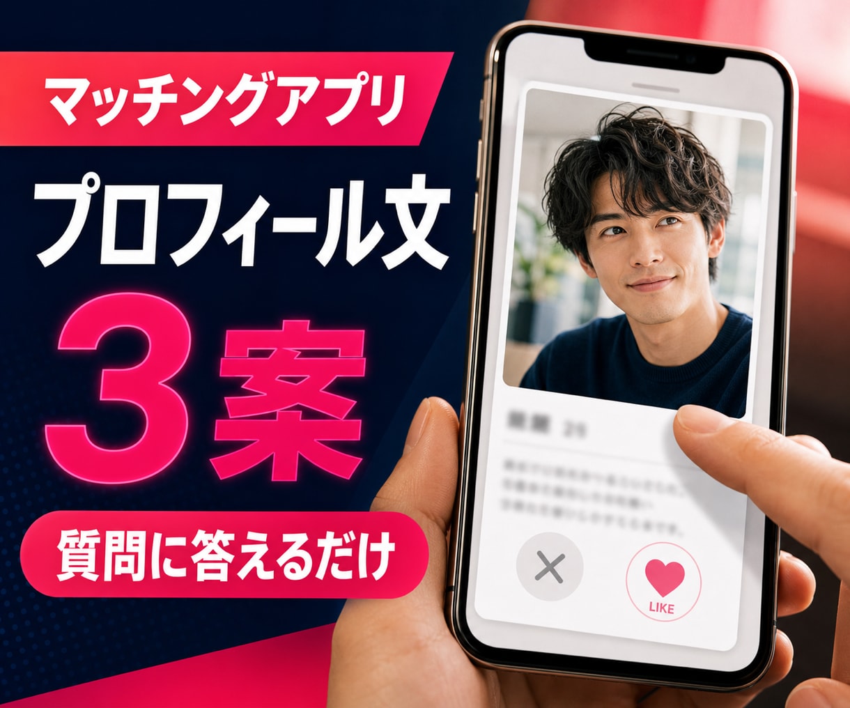 マッチングアプリの自己紹介文を3案作ります 質問に答えるだけで、あなたらしいプロフィールへ イメージ1