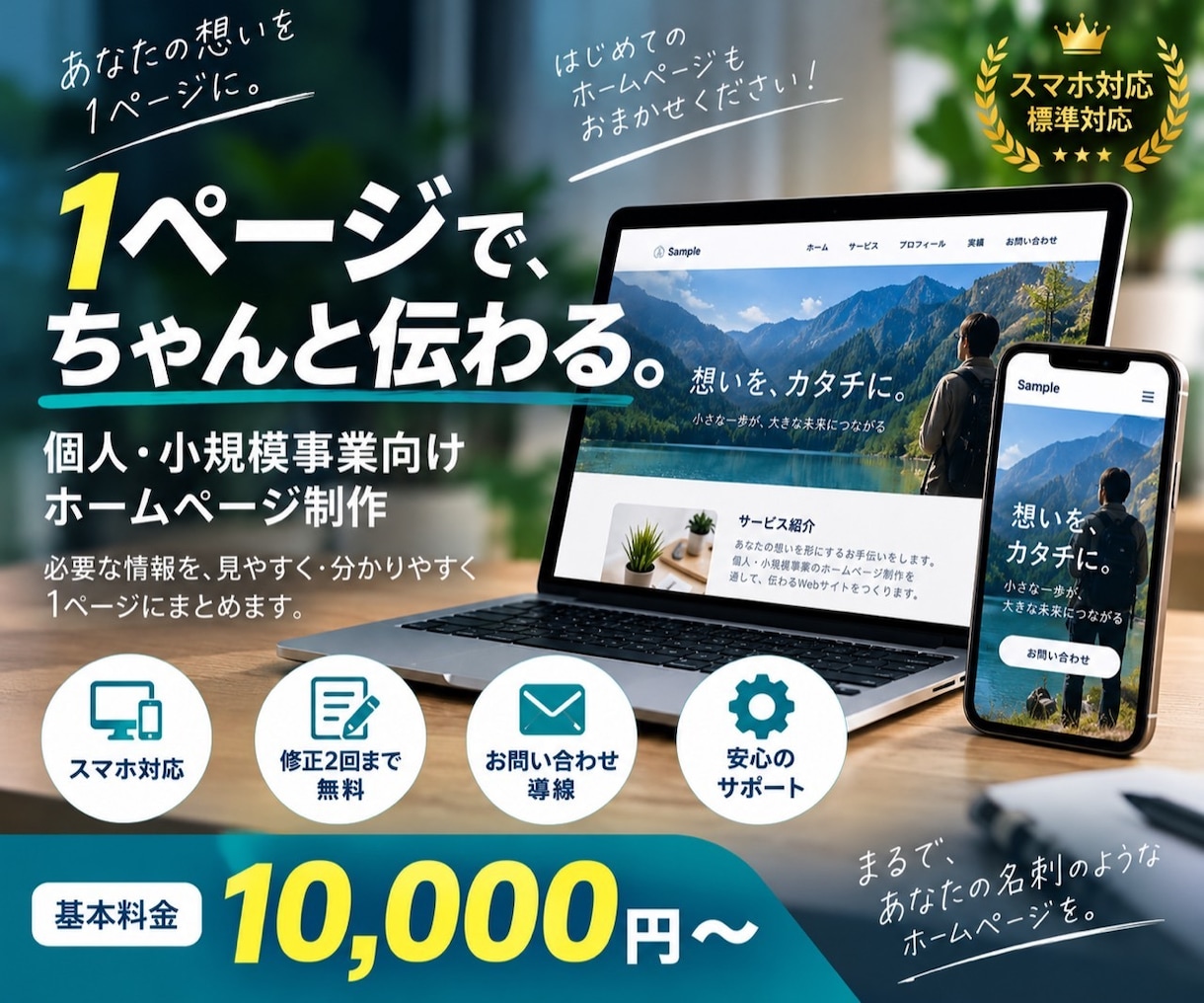 1ページ完結のホームページを制作します 個人・小規模事業の情報を見やすい1ページに イメージ1