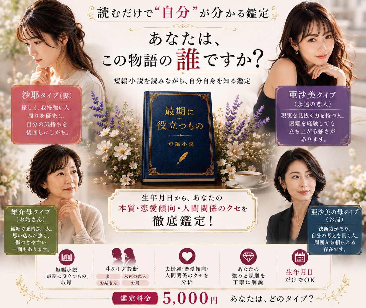 物語で読み解く「あなたの夫婦運」を鑑定します 妻タイプ？永遠の恋人タイプ？お姑さんタイプ？まさかのお局？ イメージ1