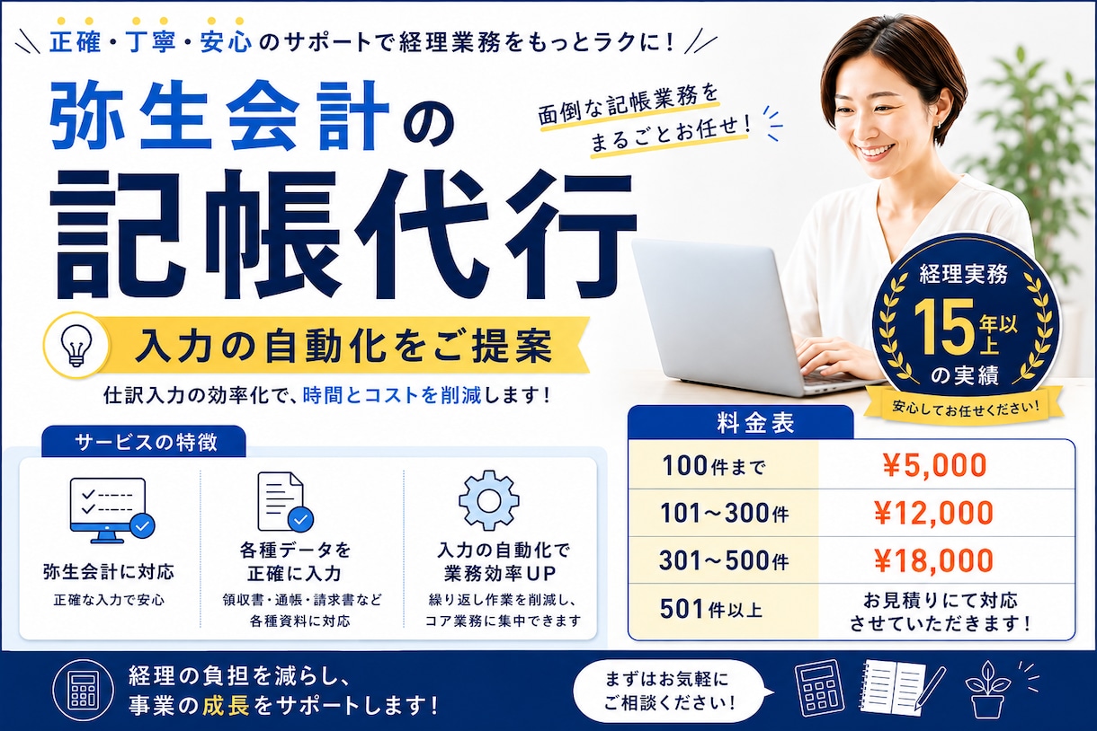 弥生会計の記帳代行と入力の自動化をご提案します 毎月の入力作業、そもそも減らしませんか イメージ1
