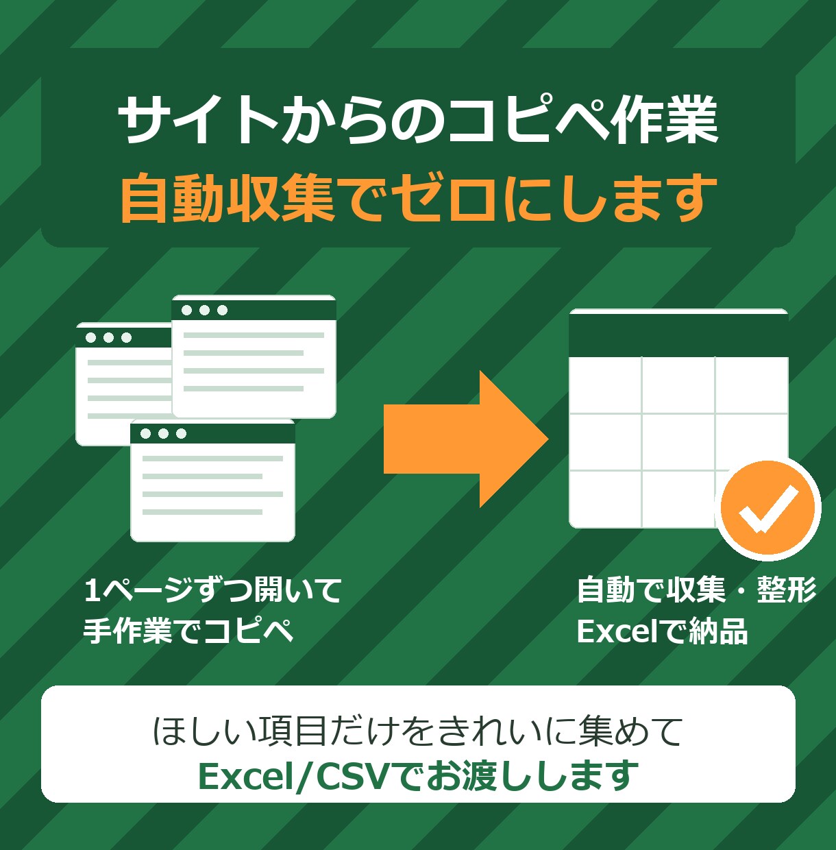 Webの公開データを集めてExcelにまとめます 価格・在庫・一覧ページの手作業コピペを自動化 イメージ1