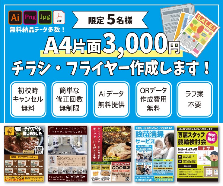 先着5名様限定　低価格でチラシを作成いたします 初校提出時にご満足いただけない場合は、キャンセル無料です イメージ1
