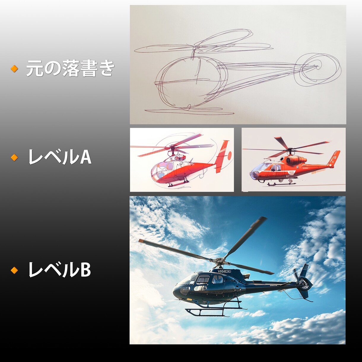 落書きや言葉からAI画像生成代行できます 言葉で表現できない場合、簡単な落書きで画像生成できます。 イメージ6