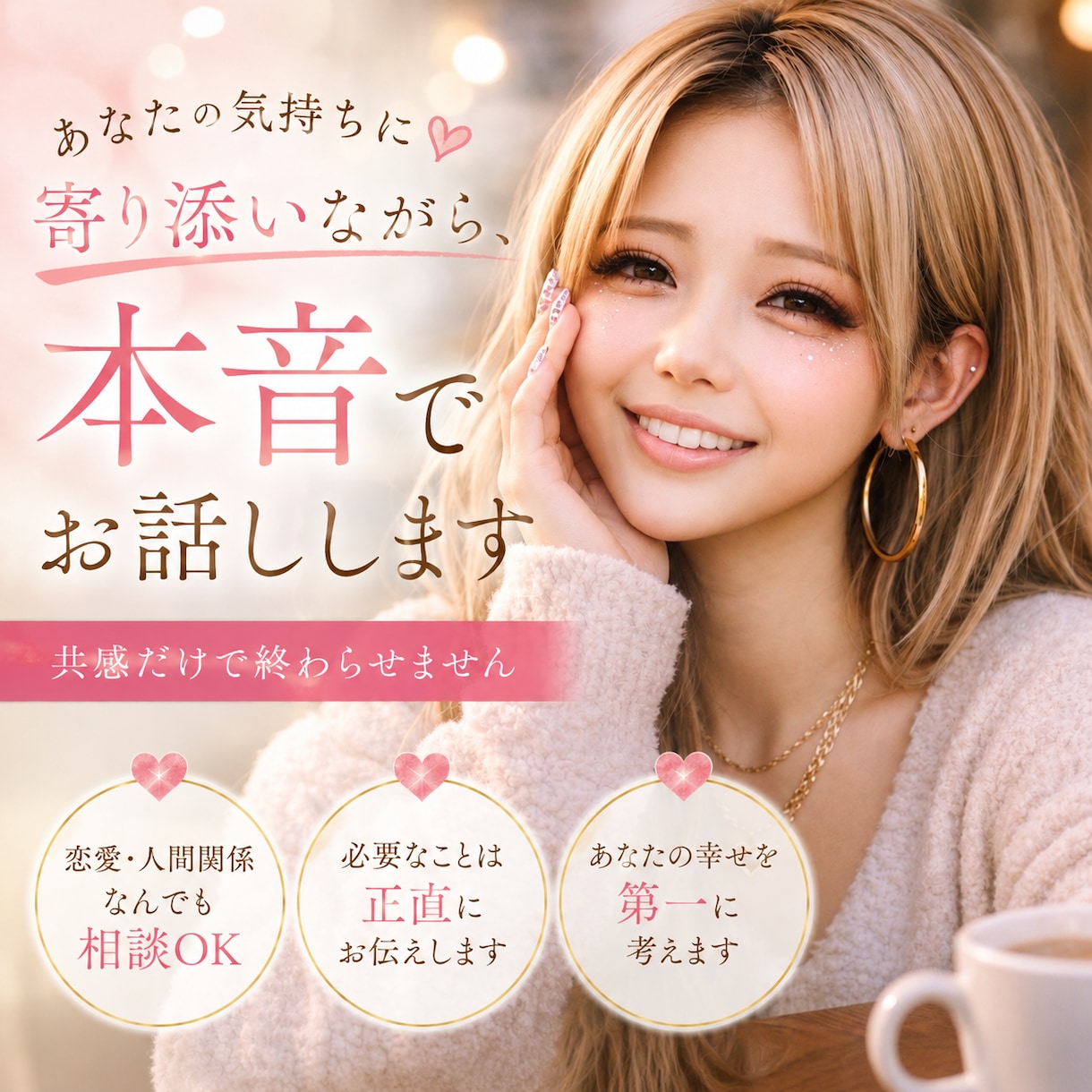あなたに寄り添いながら、本音でお話します 共感だけで終わらせない本音の相談 イメージ1