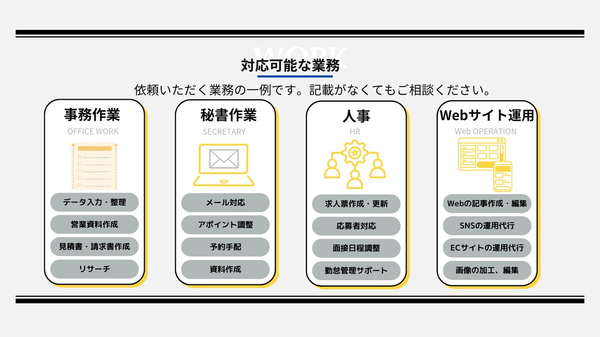20時間/月 あなたの苦手な業務や案件を行います 男性ならではの強みを活かし【オンライン事務＋αの価値】を提供 イメージ4