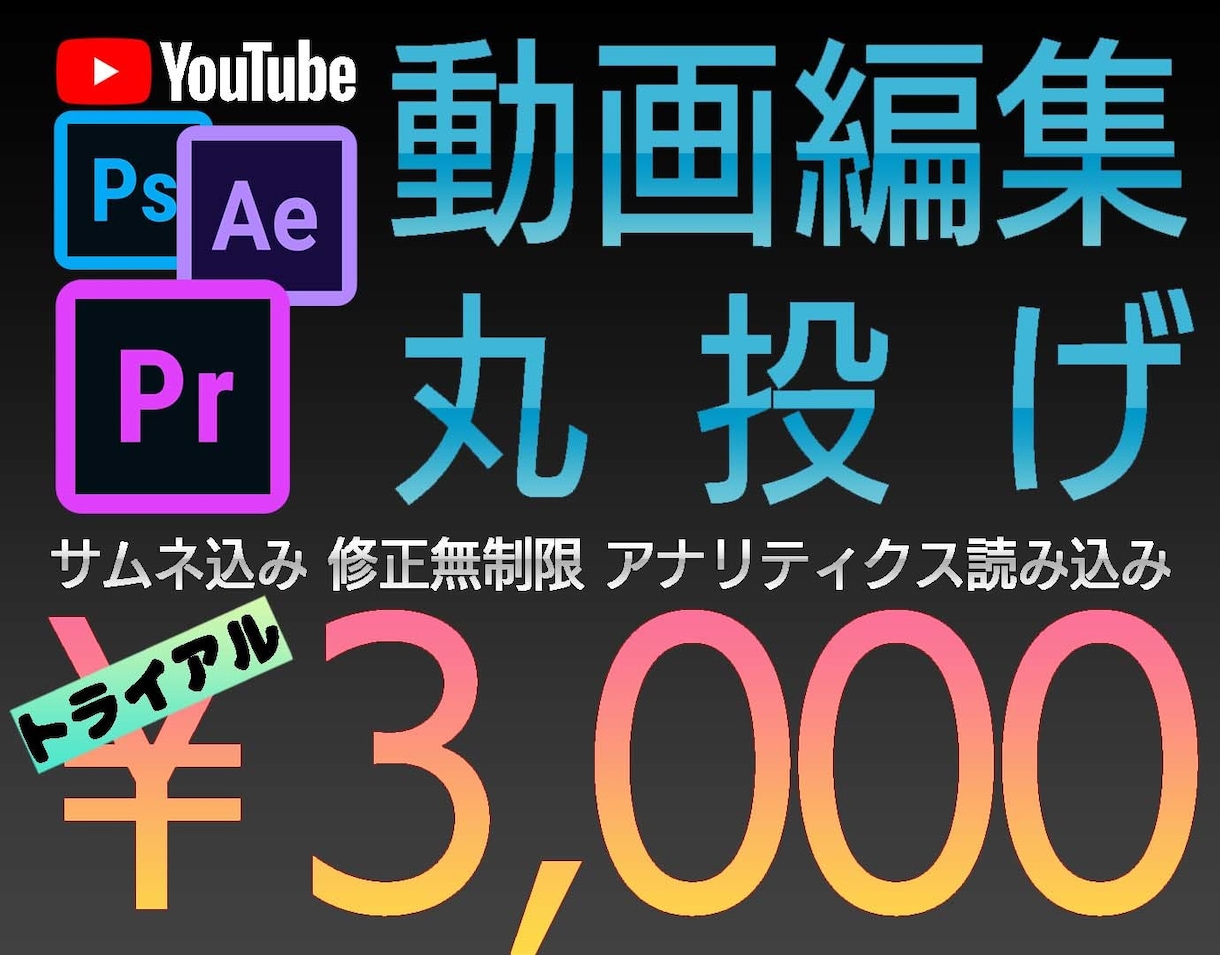 動画編集初回トライアル価格3000円で承ります 依頼を迷っている方へ初回トライアル価格でご提供! イメージ1