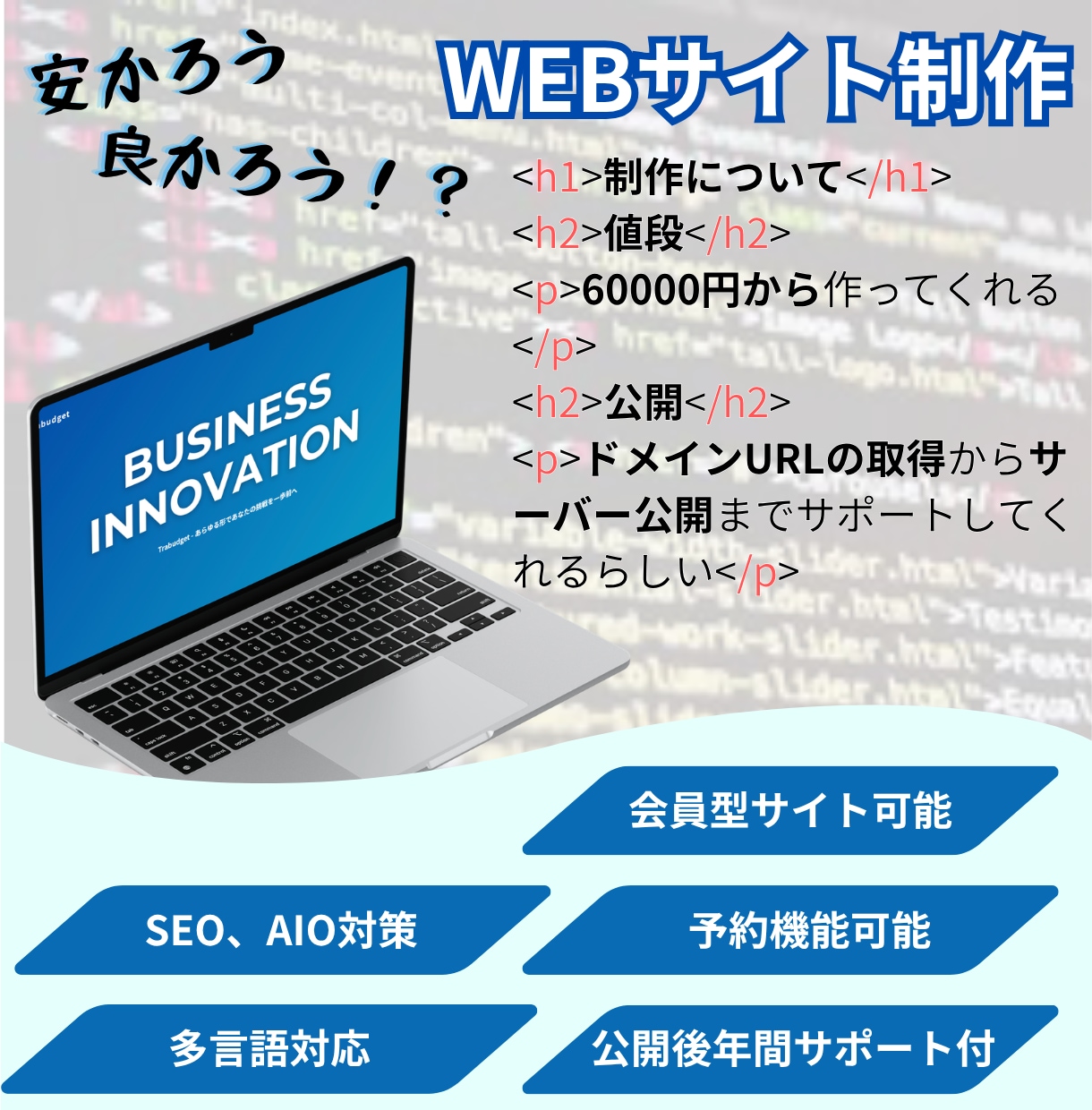 格安でフルコードのWEBサイトを制作いたします デザインや機能はオリジナルのものをお作りいたします イメージ1