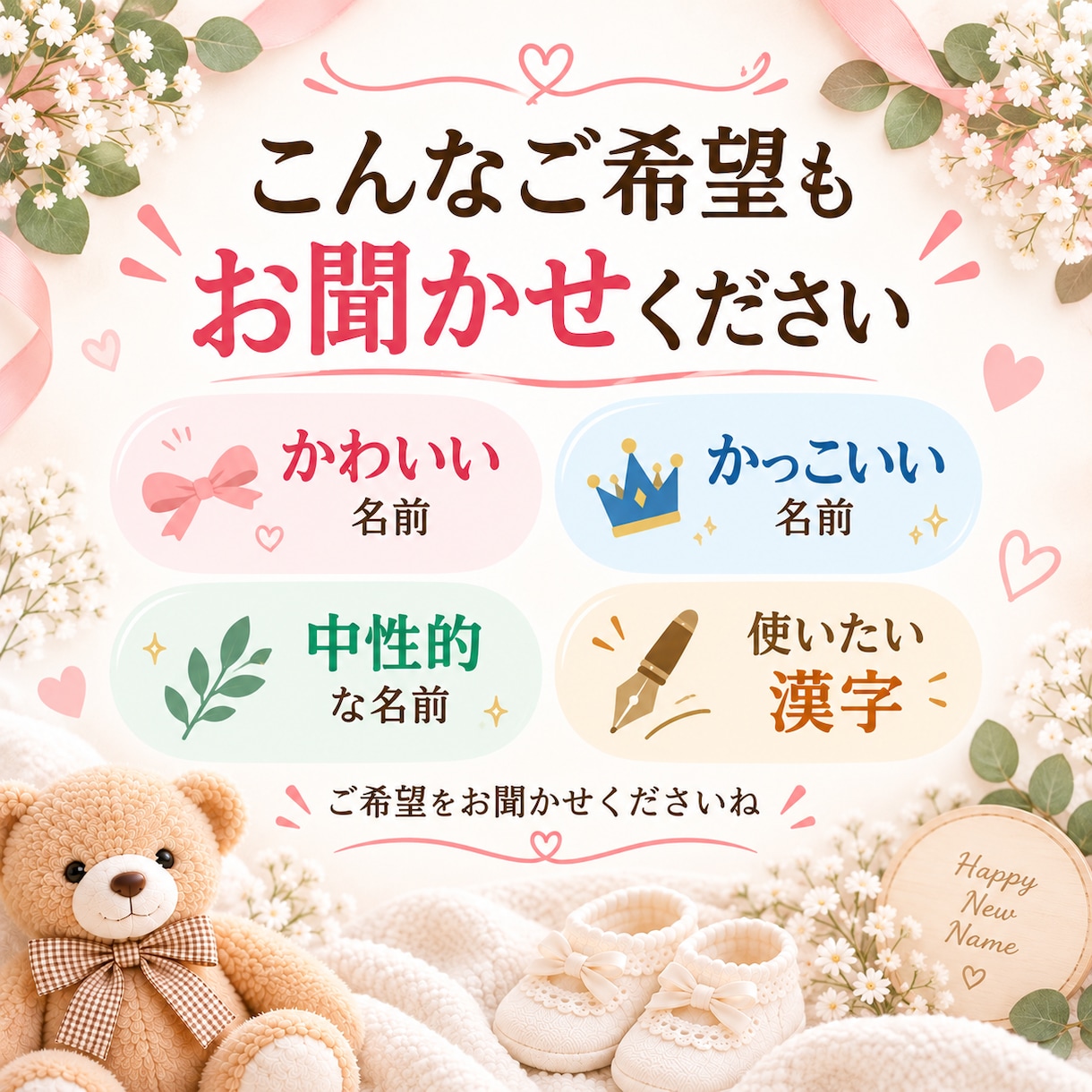 姓名判断で大切な赤ちゃんのお名前をご提案します 一生の宝物☆ご家族の想いを大切に命名のお手伝いします。 イメージ5