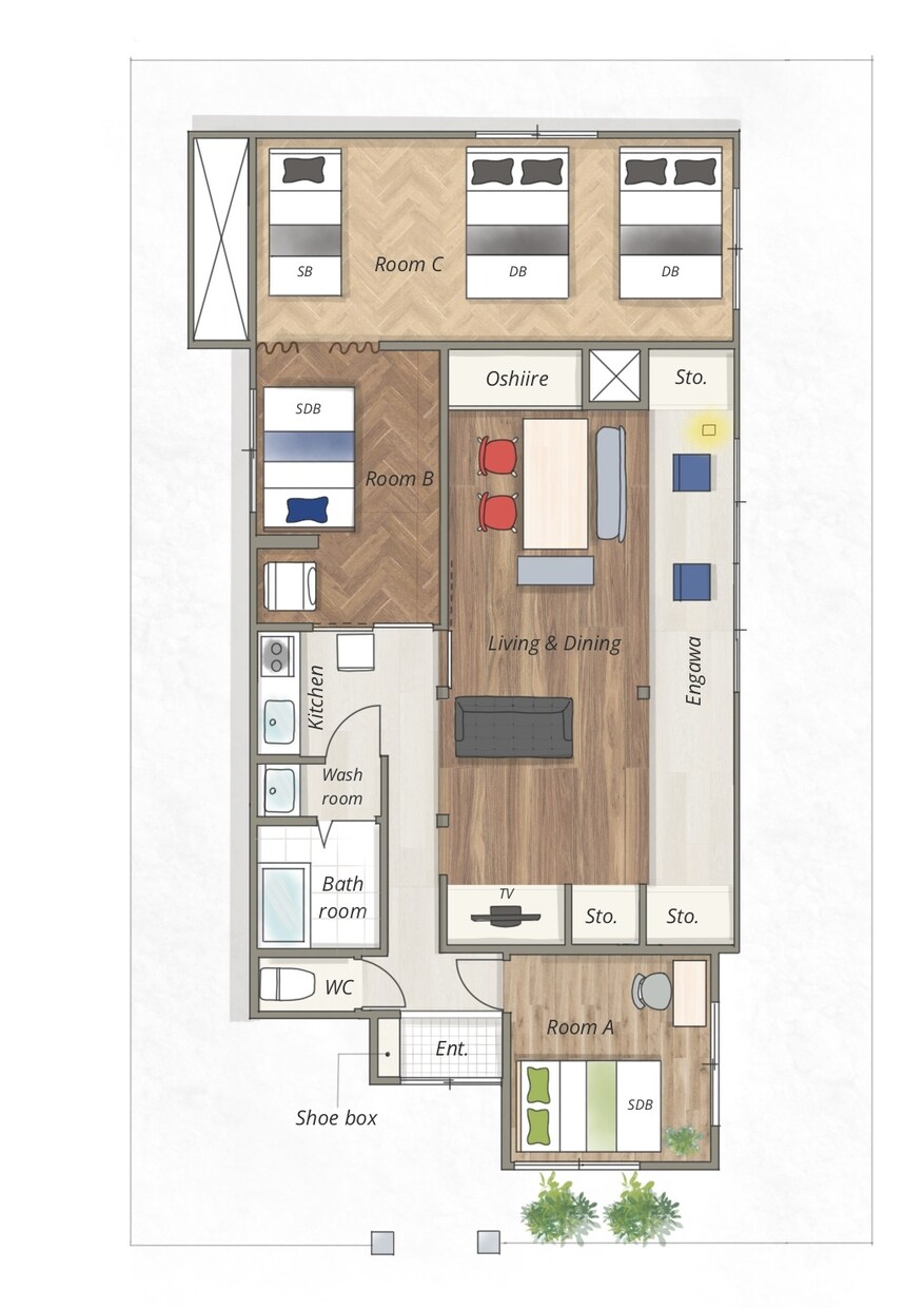 おしゃれで目を引く間取り図面を作ります パッと見でお部屋のイメージが湧きます。民泊案件実績多数あり。 イメージ6
