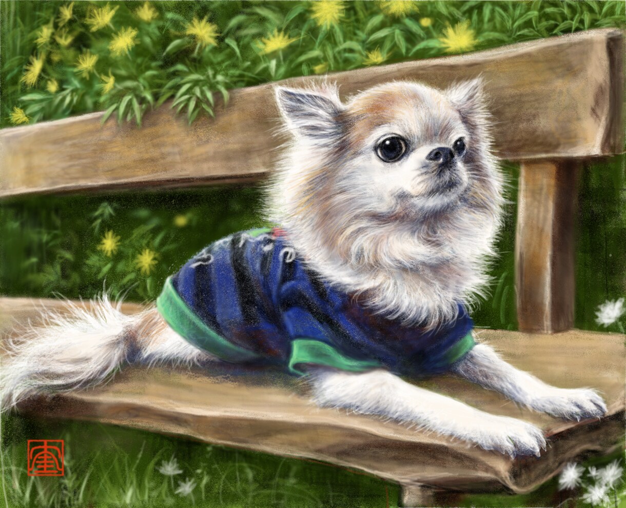 ペットの似顔を雰囲気ある小物や背景入れて描きます お家のペットイラストでインテリア、グッズ作りを楽しめます。 イメージ1