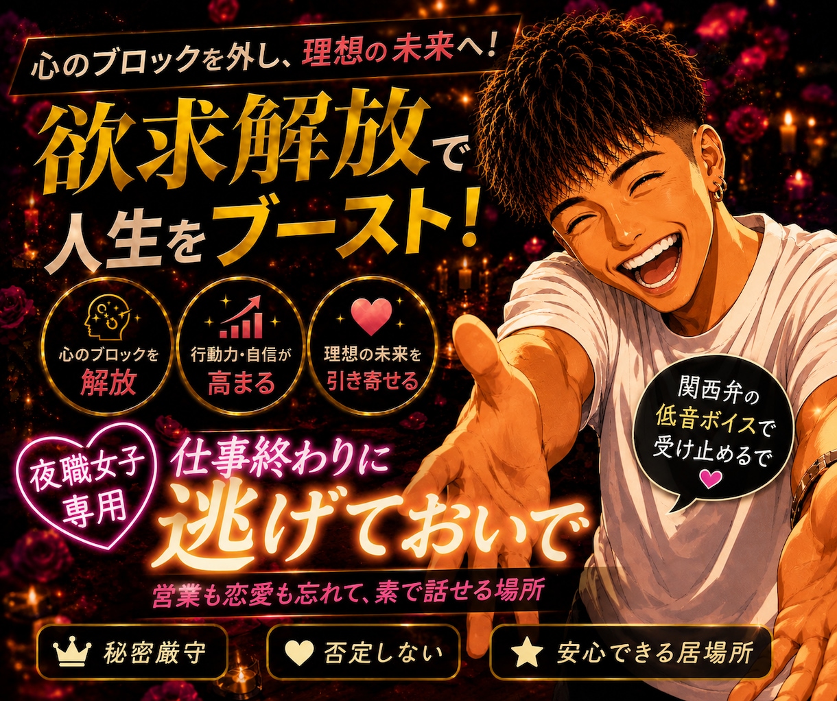 噂のイケボ⭐︎仕事終わりに逃げておいで？聞きます 愚痴りにおいでー！！素で話せる場所。不機嫌でも大丈夫！ イメージ3