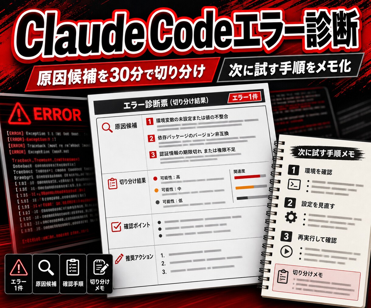 Claude Codeのエラー原因を調べます エラー画面から原因候補と次に試す操作を30分で整理 イメージ1