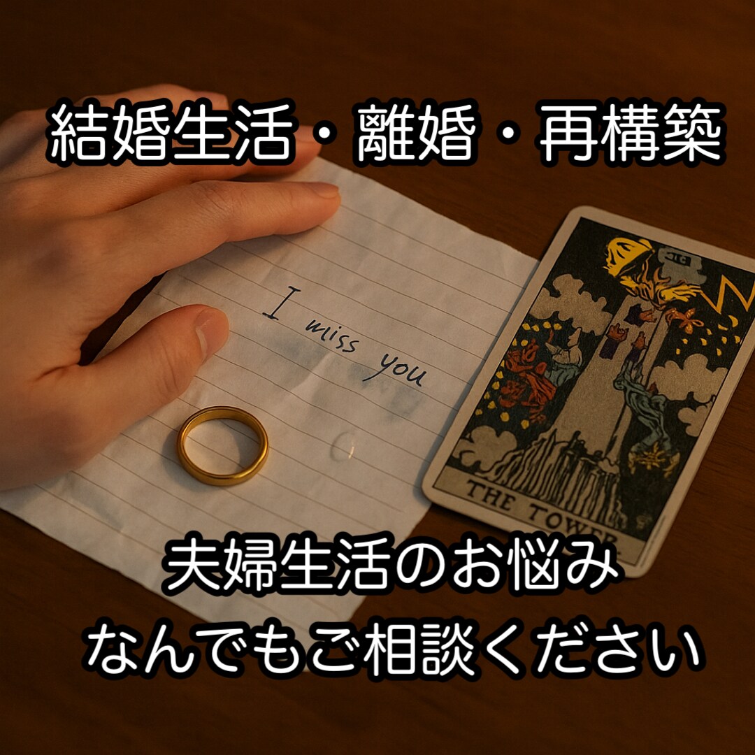 離婚・再構築・生活・・・結婚生活の悩みを占います 結論を出す、その前に！タロットで心の中の整理をお勧め！ イメージ1