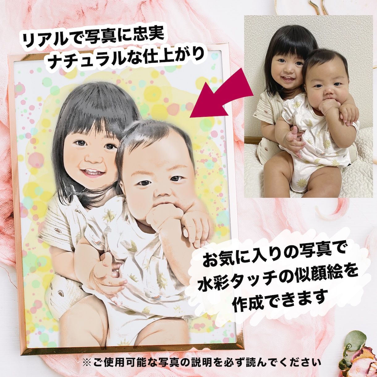 リアルでナチュラルな似顔絵を作成いたします プロのデザイナーが写真から作る水彩タッチの似顔絵 イメージ2