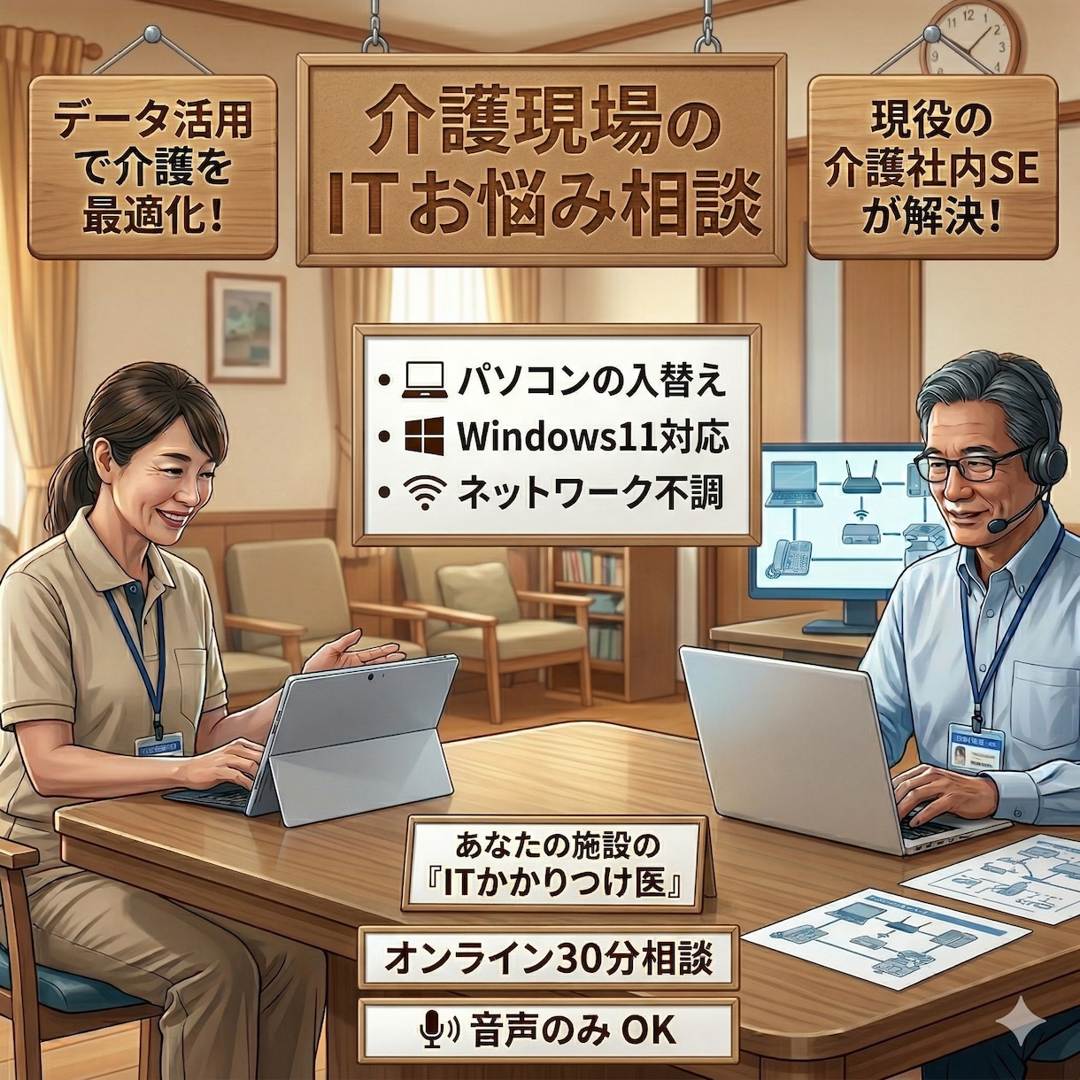 介護現場のITお悩み相談｜PC等の疑問に答えます IT担当がいない事業所様へ。現役の介護社内SEが回答します イメージ1