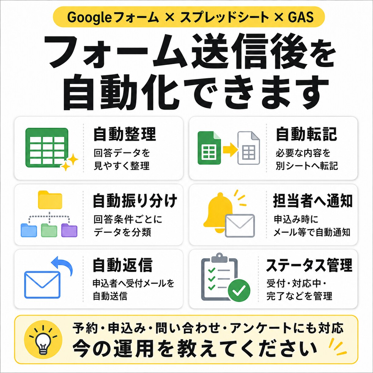 Googleフォームの回答を自動整理・通知します フォーム送信後の転記・整理・通知をGASで自動化 イメージ2