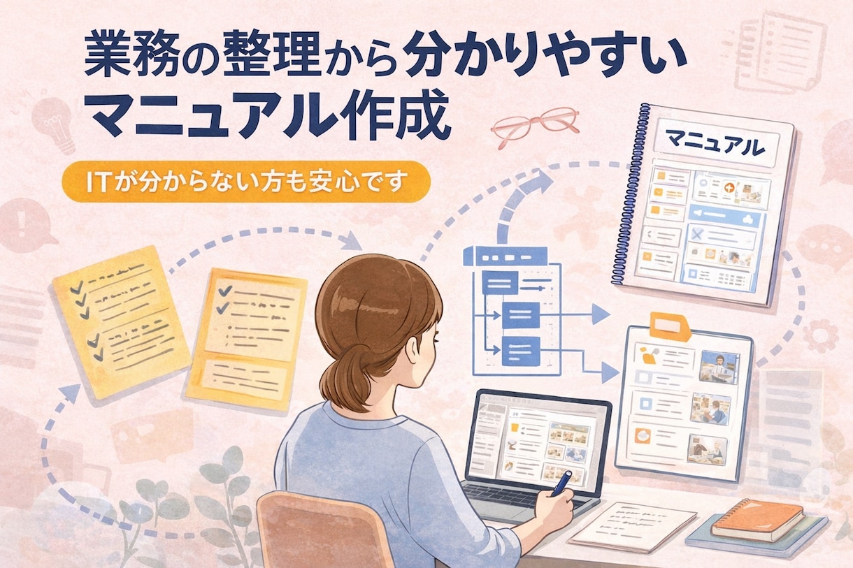 業務を整理して“迷わない”マニュアルを作ります 業務が属人化して困っている方へ イメージ1